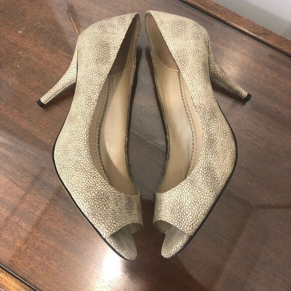 Jean-Michel Cazabat leather taupe open toe snake skin heels, size 38.5, US 8 - Picture 7 of 11